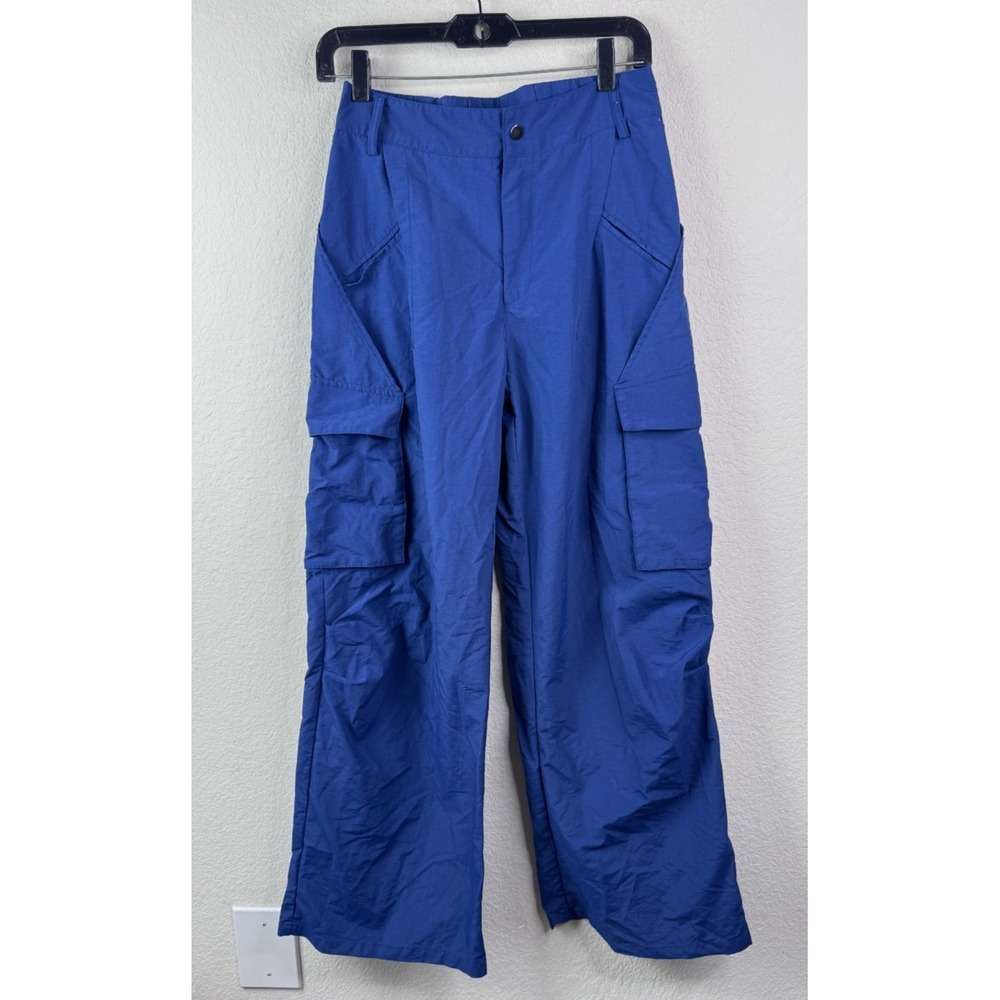 Halara Cargo Pants Women's S Blue Wide Leg Nylon Utility Pockets Athleisure Y2K